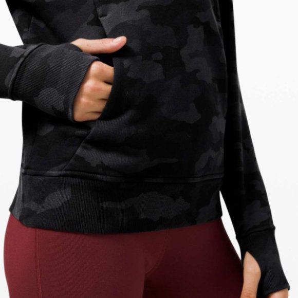 Lululemon Scuba Pullover Hoodie Camo Black Grey Long Sleeve Size 12 - Picture 3 of 5